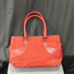 Gucci Red Monogram Shoulder Tote